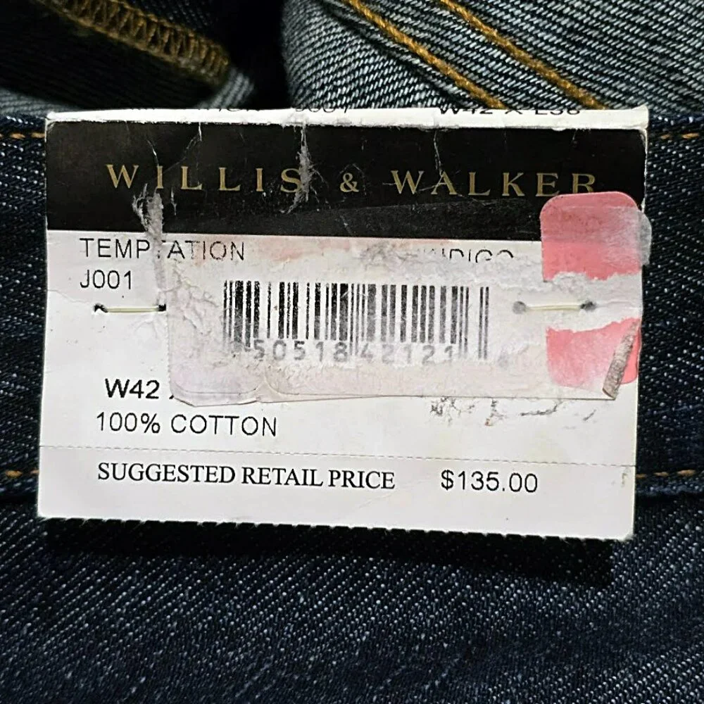 Nwt Willis & Walker Sz 42* Big & Tall Relaxed Fit Dark Wash Jeans USA Made 43x39